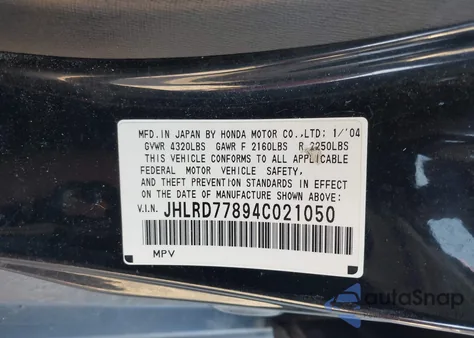 2004 Honda Cr-V Ex z USA, uszkodzony, nr VIN JHLRD77894C021050